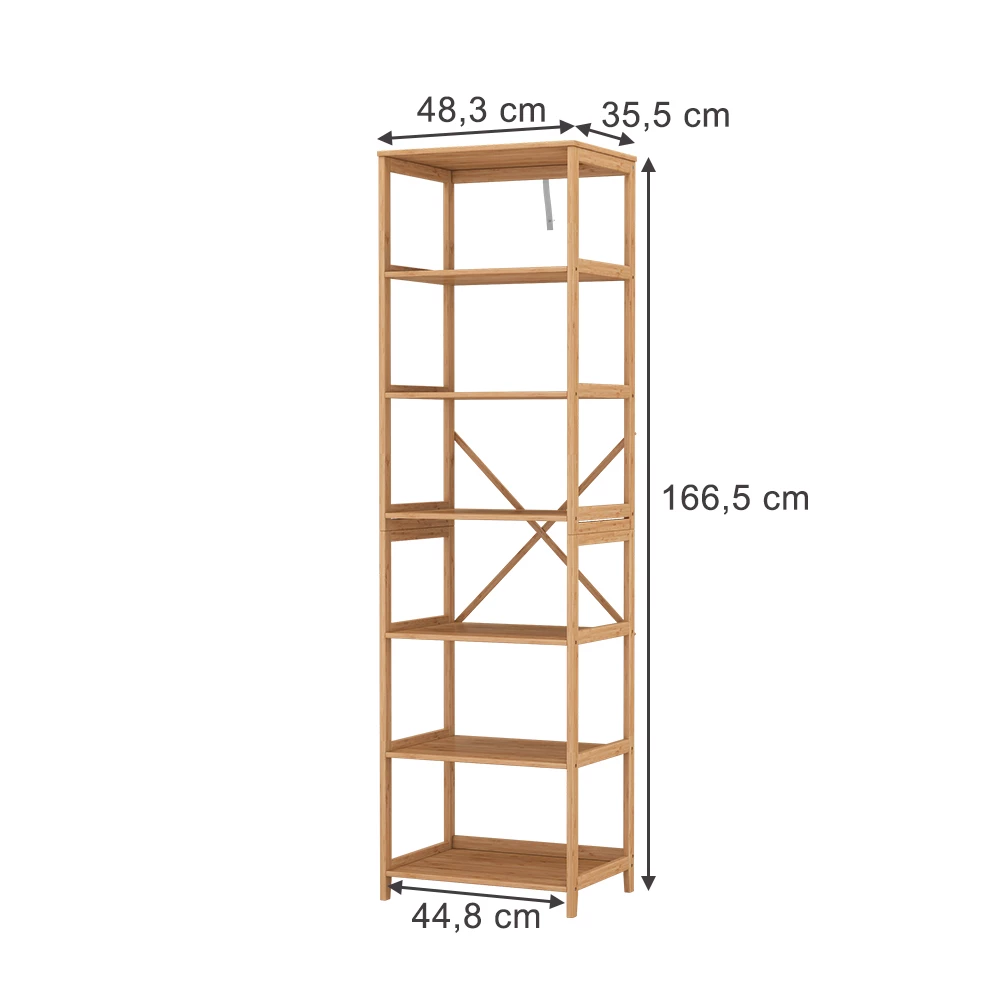 Vicco Knjižna polica "Novaro", Bambus, 48.3 x 166.5 cm s 7 predali