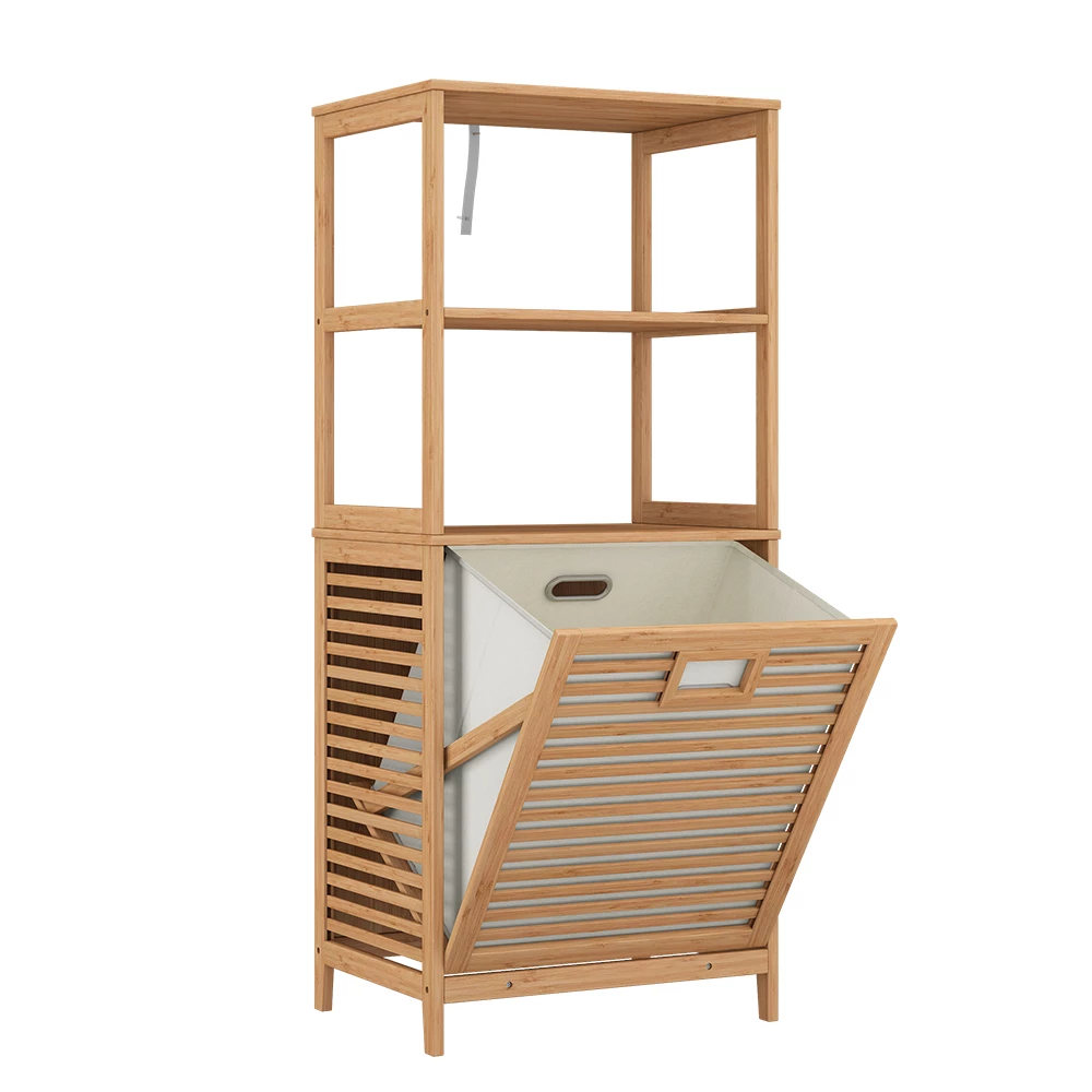 Vicco Armario de baño "Novaro", Bambú, 48.3 x 114 cm con cesto para la ropa