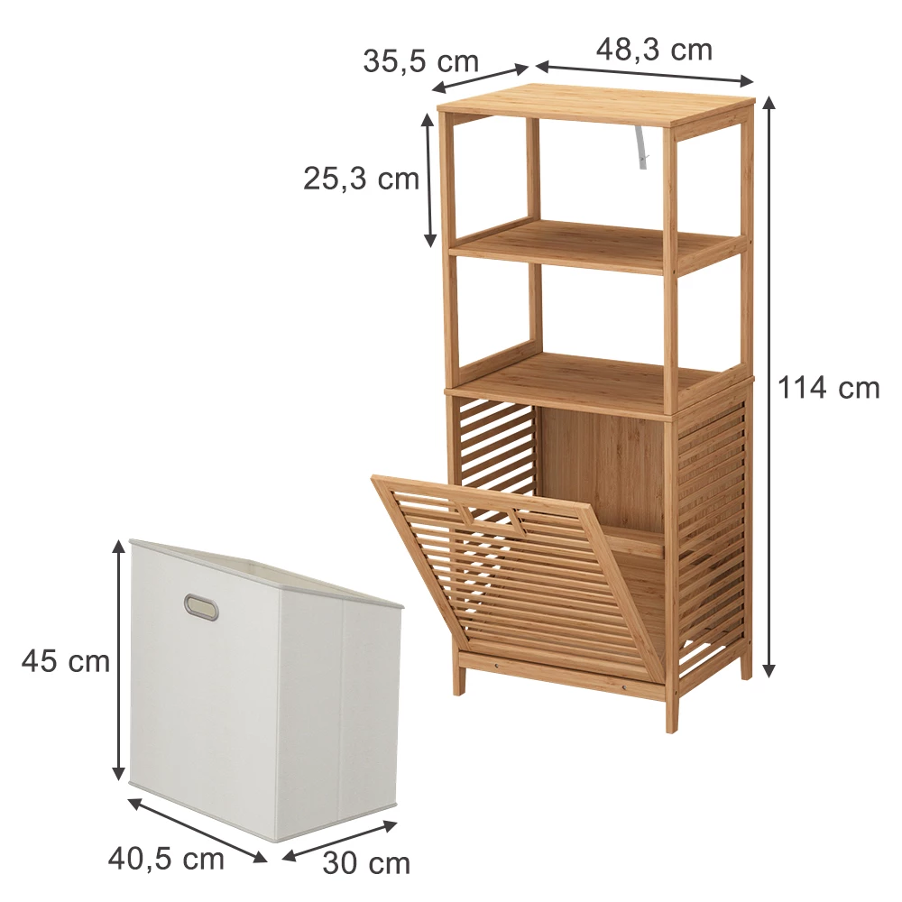 Vicco Armario de baño "Novaro", Bambú, 48.3 x 114 cm con cesto para la ropa