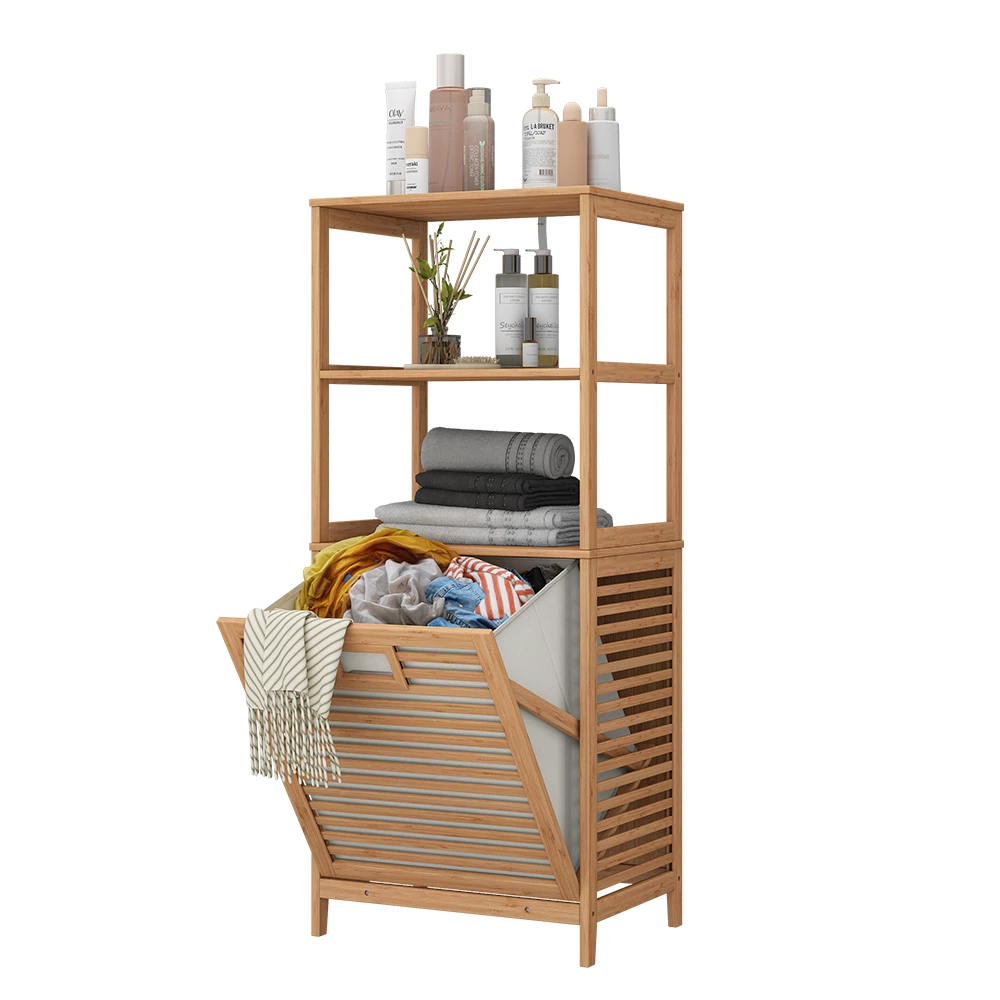 Vicco Badschrank "Novaro", Bambus, 48.3 x 114 cm mit Wäschekorb