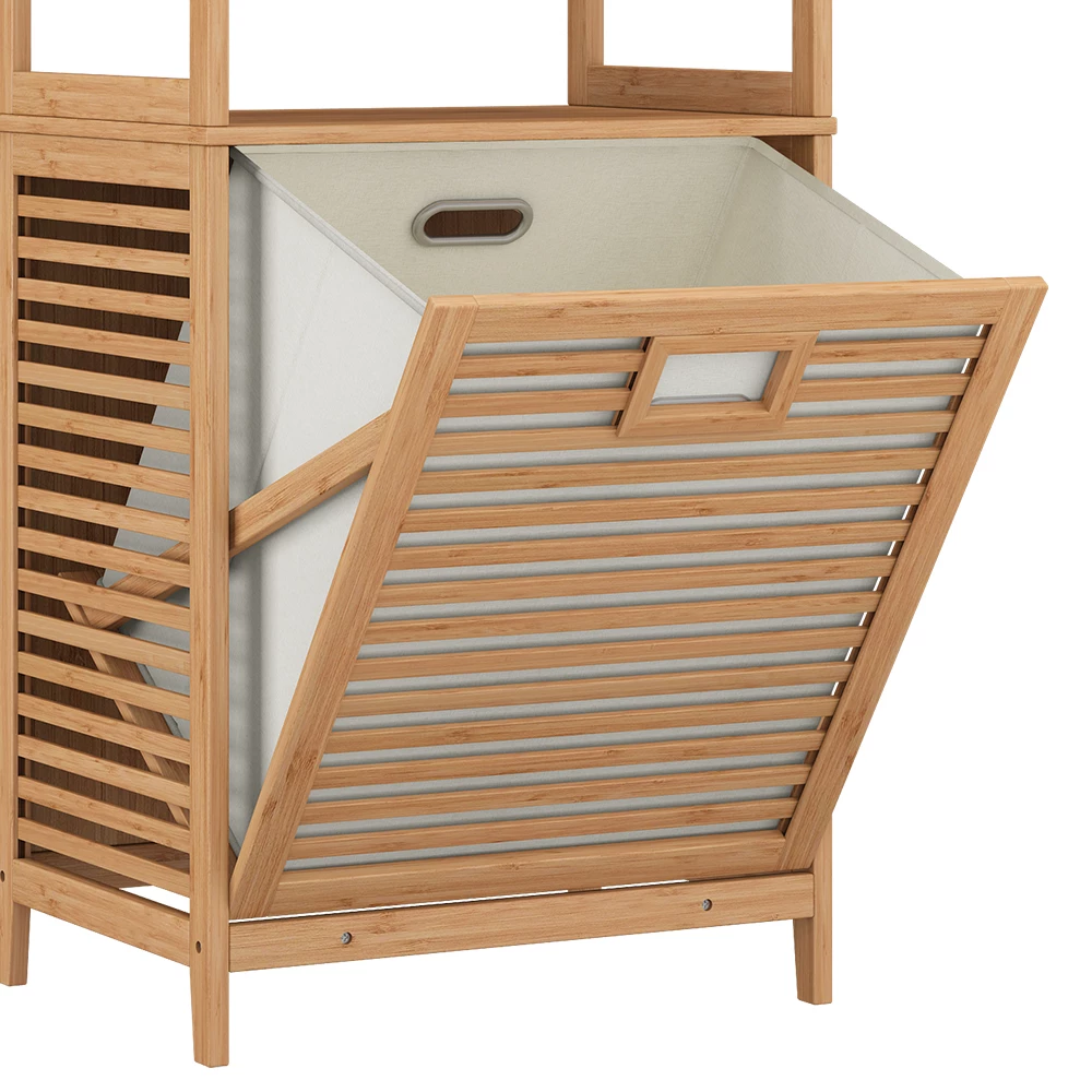 Vicco Badschrank "Novaro", Bambus, 48.3 x 114 cm mit Wäschekorb