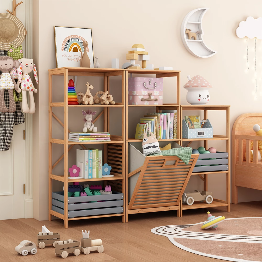 Vicco Badschrank "Novaro", Bambus, 48.3 x 114 cm mit Wäschekorb