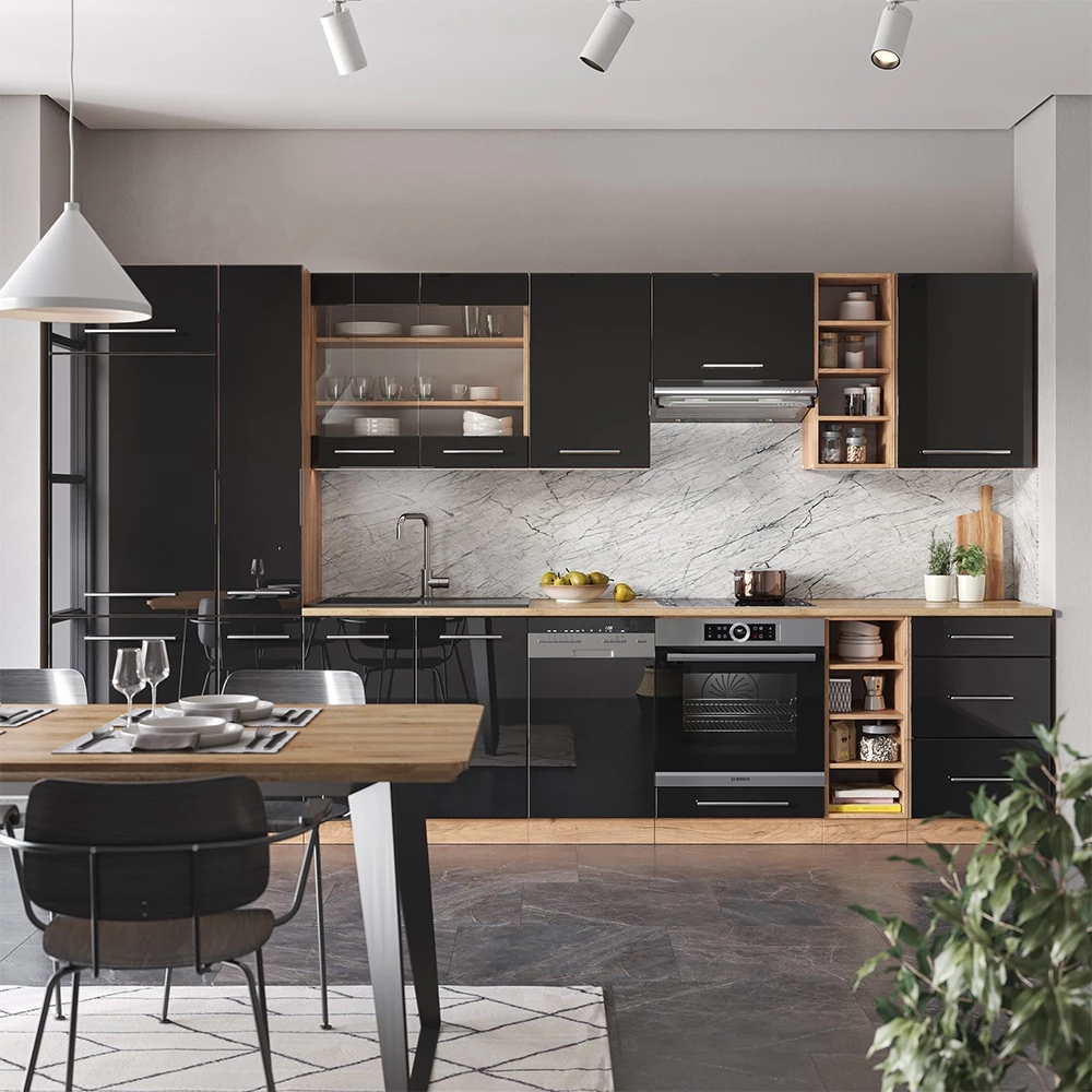 Vicco Pentry Antracit högblank/Goldkraft ek 355cm, Fame-Line