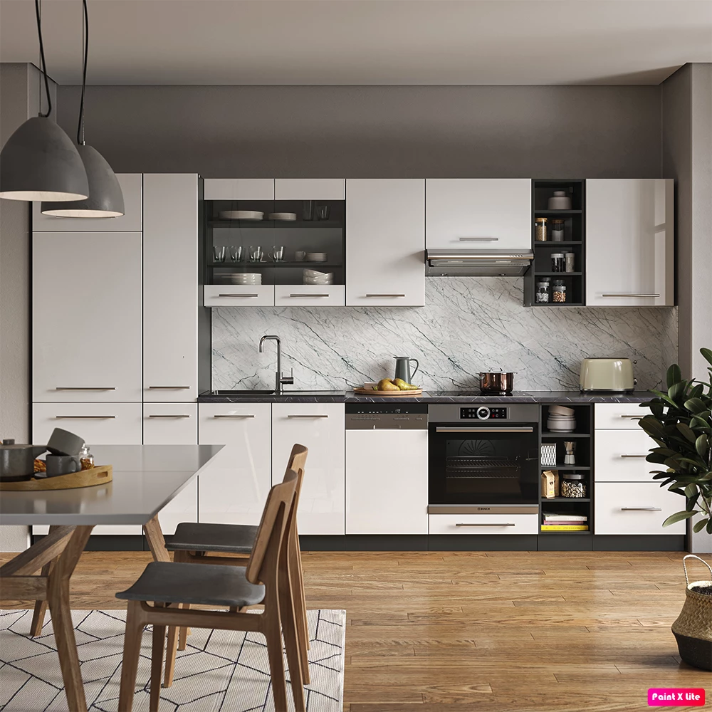 Vicco Kitchenette Branco alto brilho/antracite 355cm, Fame-Line