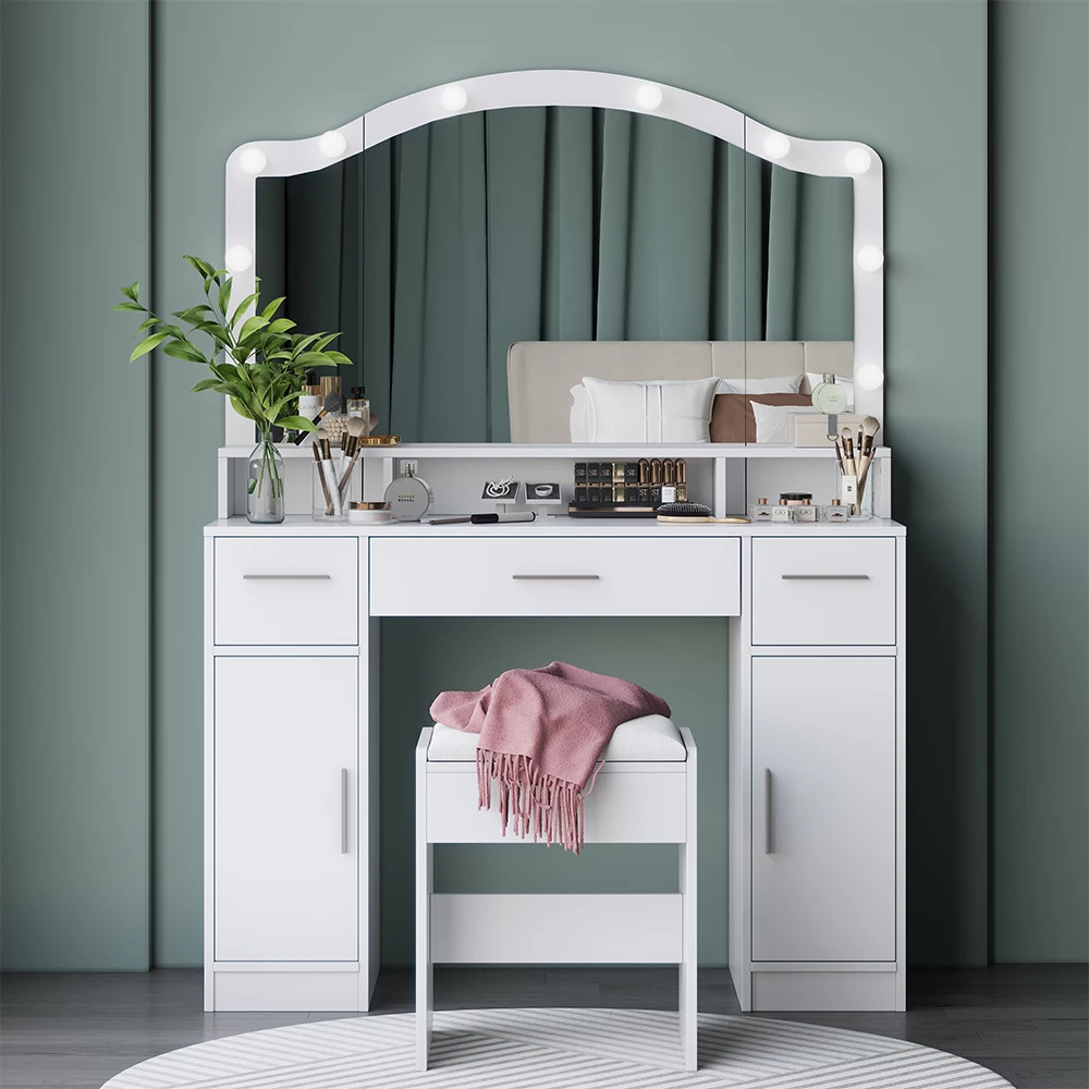 Vicco Coiffeuse "Lumira", Blanc, 110cm avec miroir LED et tabouret