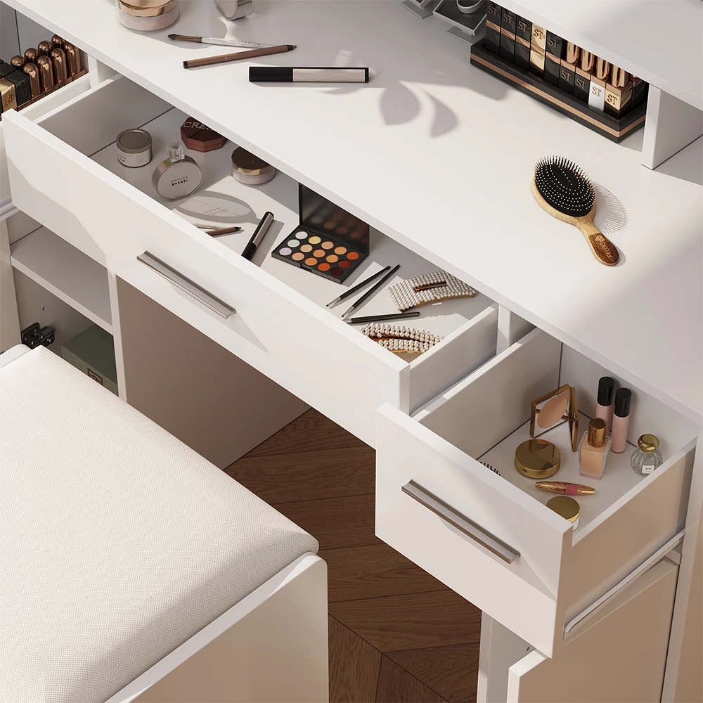 Vicco Coiffeuse "Lumira", Blanc, 110cm avec miroir LED et tabouret