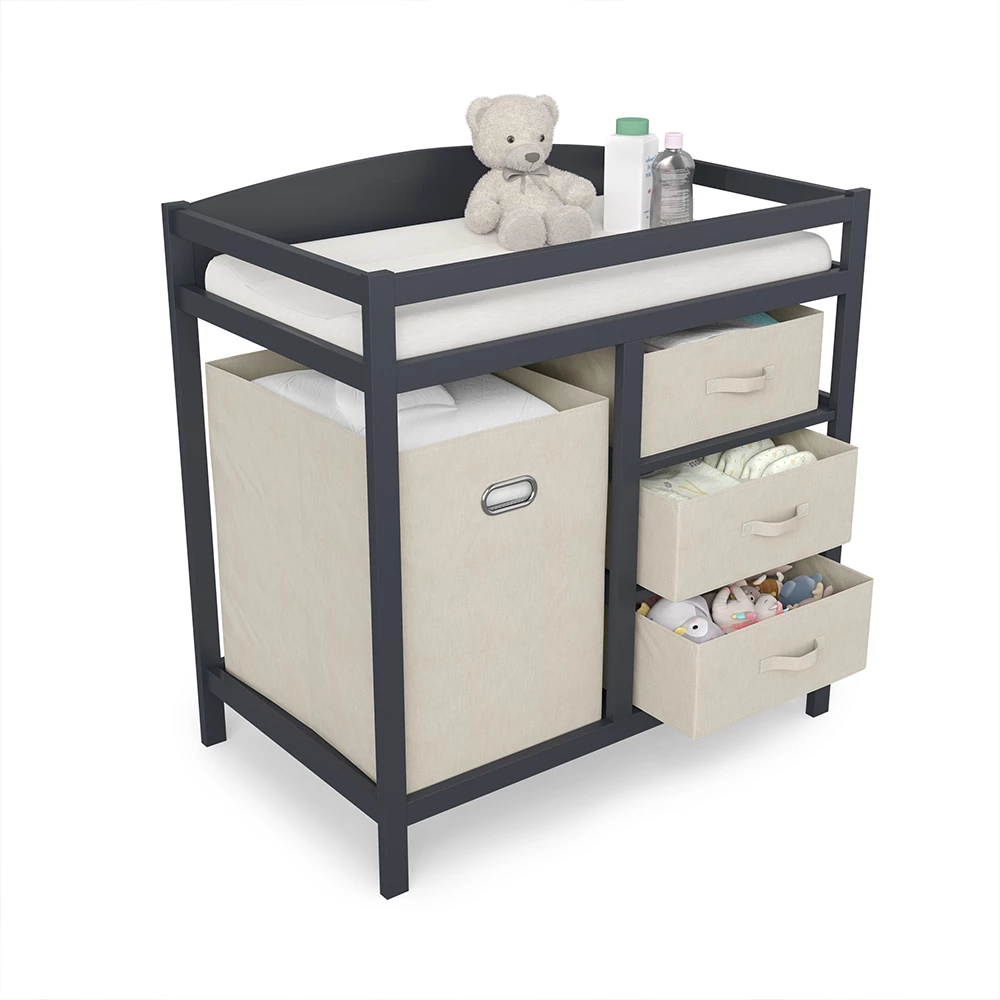 Vicco Fasciatoio "Nunjo", Antracite, 85 x 87 cm con cassetti in tessuto