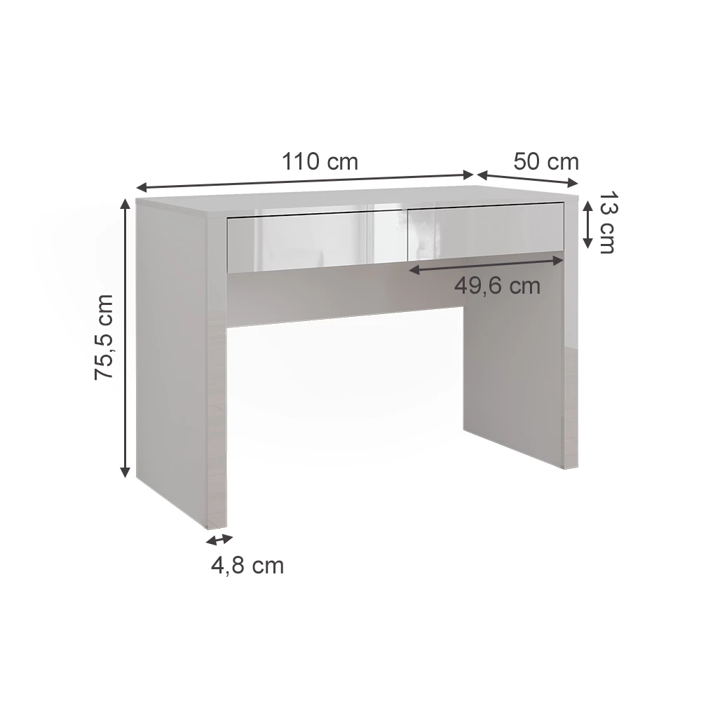 Vicco Toilettafel "Annabelle", Wit hoogglans/wit, 110 cm met 2 laden