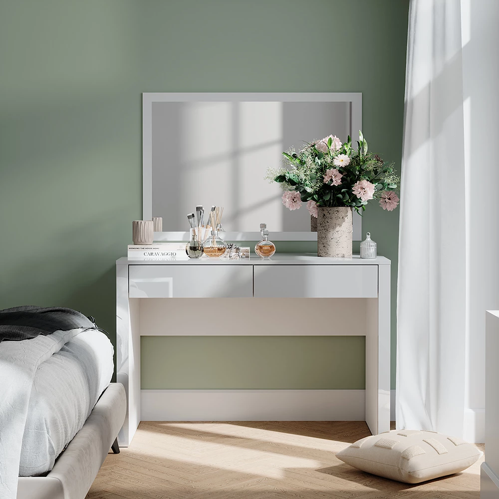 Vicco Toilettafel "Annabelle", Wit hoogglans/wit, 110 cm met 2 laden