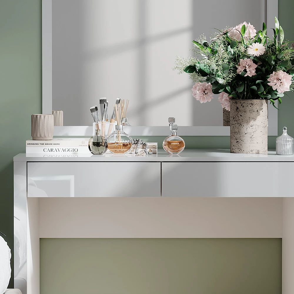Vicco Toilettafel "Annabelle", Wit hoogglans/wit, 110 cm met 2 laden
