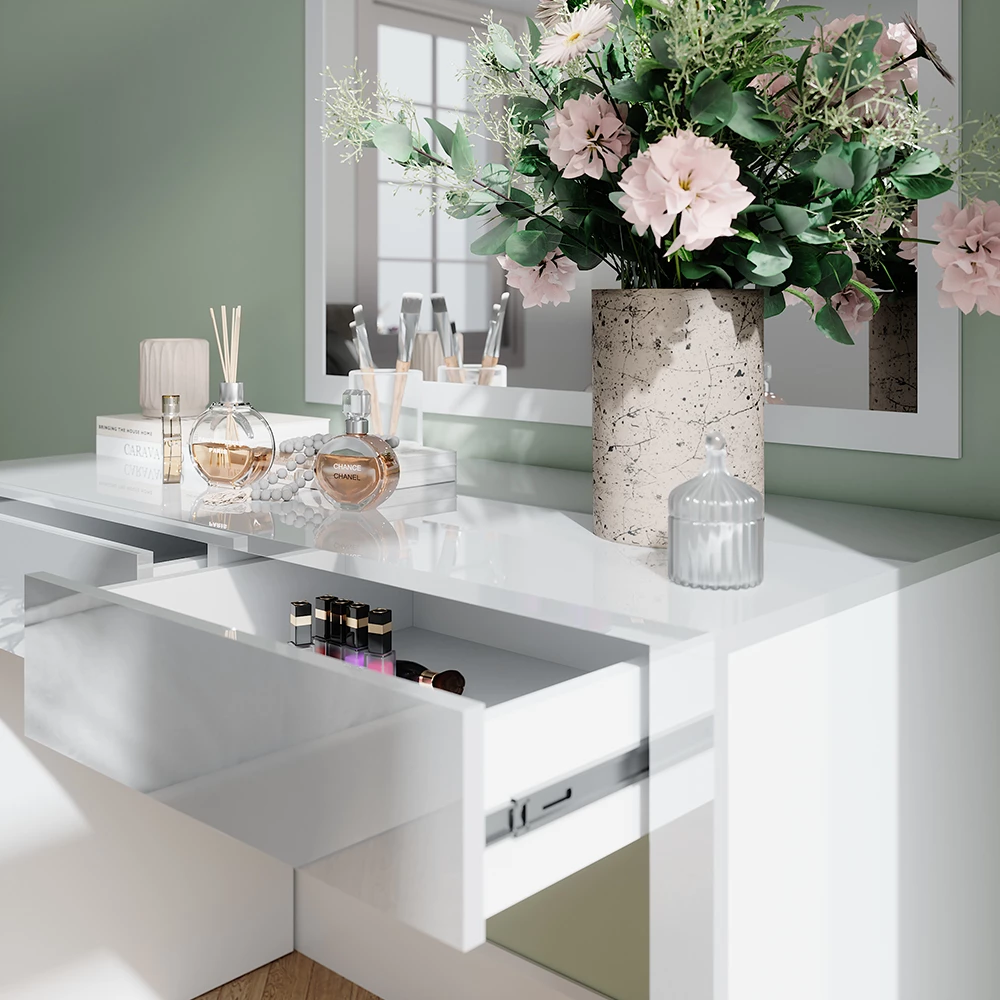 Vicco Toilettafel "Annabelle", Wit hoogglans/wit, 110 cm met 2 laden