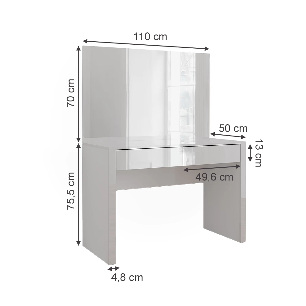 Vicco Frisørbord "Annabelle", Hvid højglans/hvid, 110 cm med spejl