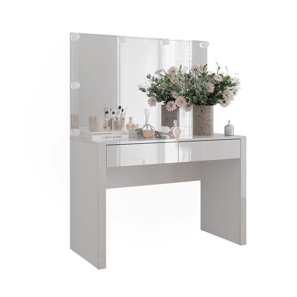 Vicco Kaptafel "Annabelle", Wit hoogglans/wit, 110 cm met spiegel en lampen