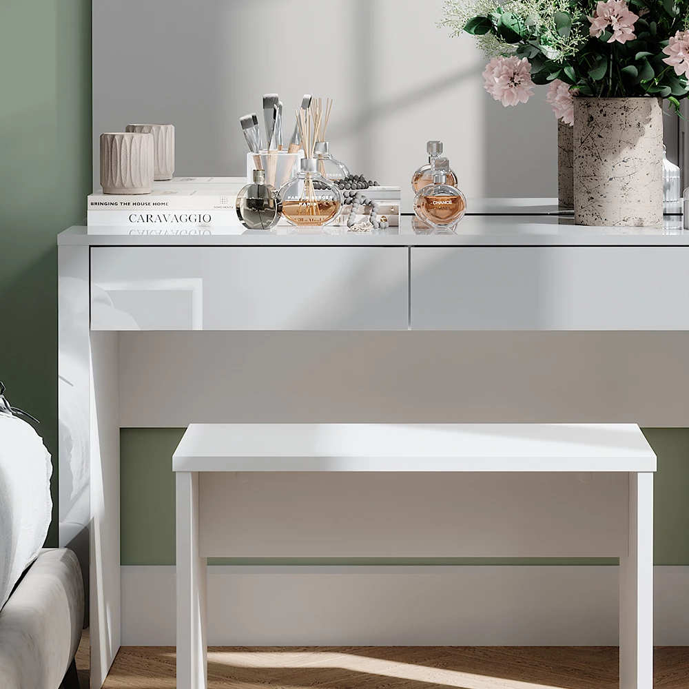 Vicco Schminktisch "Annabelle", Weiß Hochglanz/Weiß, 110 cm mit Spiegel und Bank