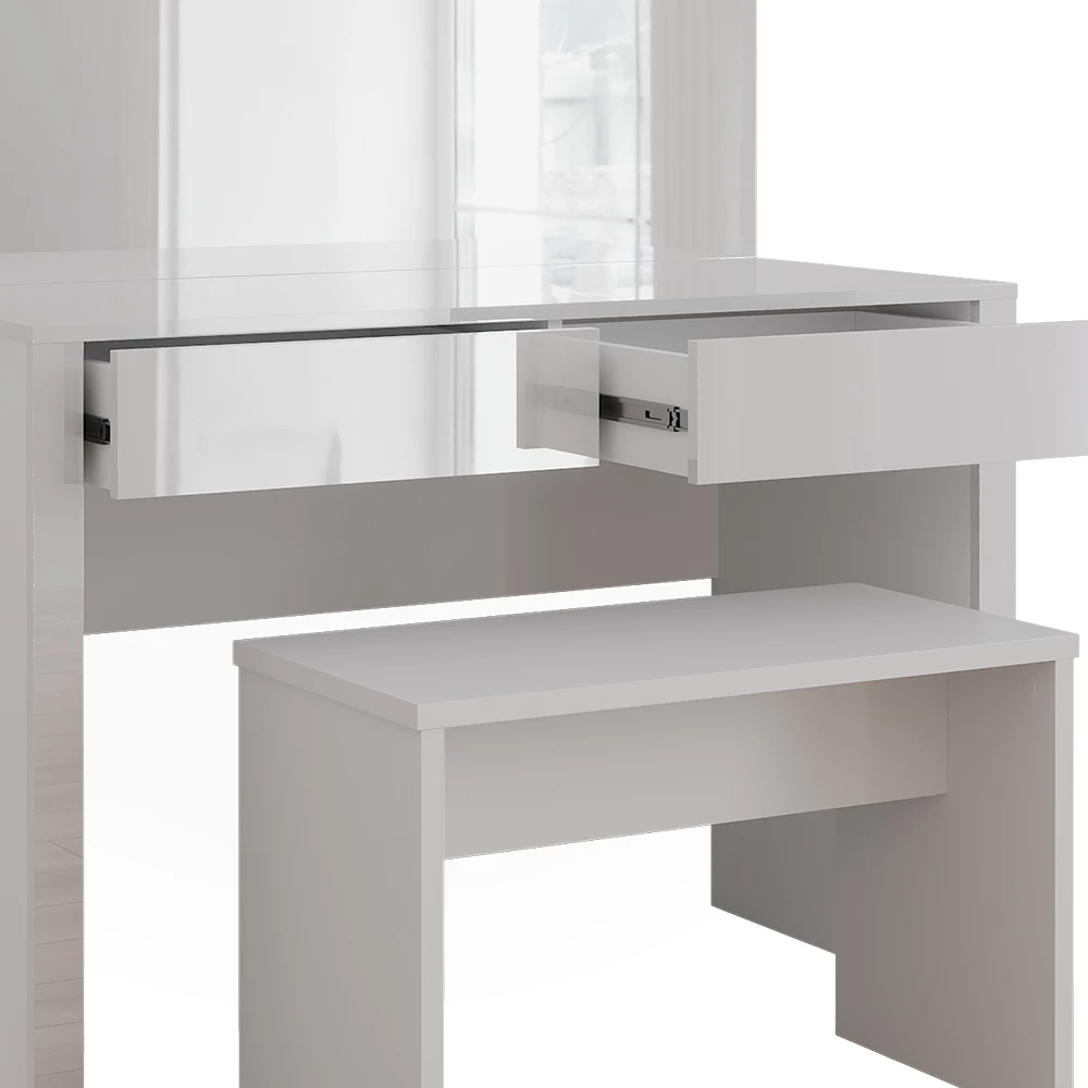 Vicco Schminktisch "Annabelle", Weiß Hochglanz/Weiß, 110 cm mit Spiegel und Bank