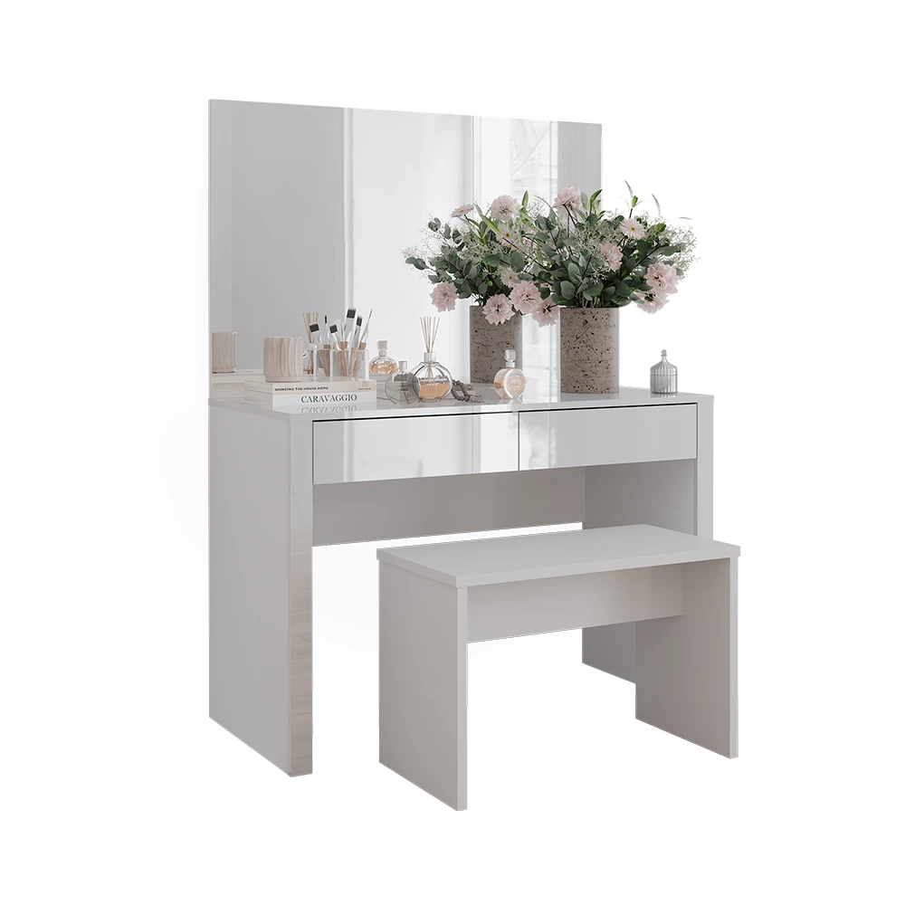 Vicco Schminktisch "Annabelle", Weiß Hochglanz/Weiß, 110 cm mit Spiegel und Bank
