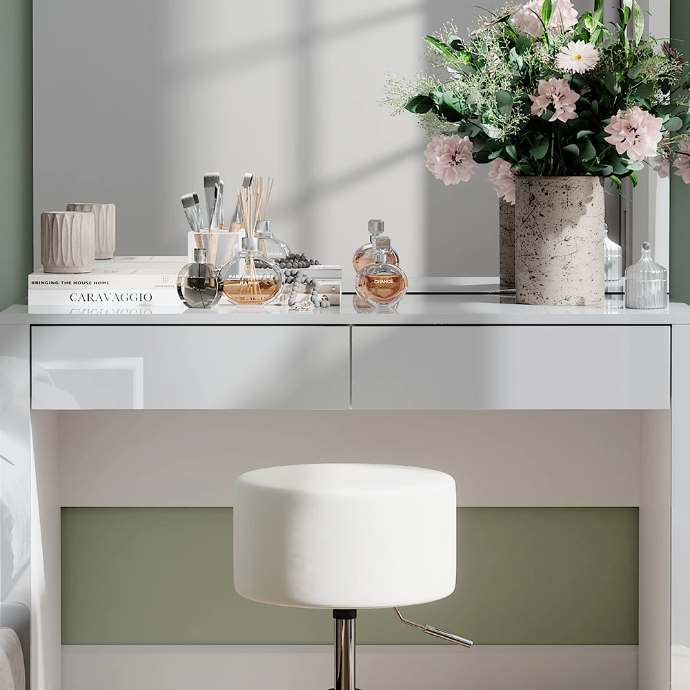 Vicco Schminktisch "Annabelle", Weiß Hochglanz/Weiß, 110 cm mit Spiegel und Hocker