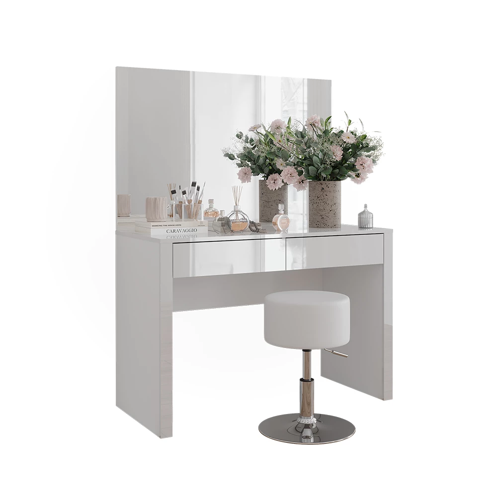 Vicco Schminktisch "Annabelle", Weiß Hochglanz/Weiß, 110 cm mit Spiegel und Hocker