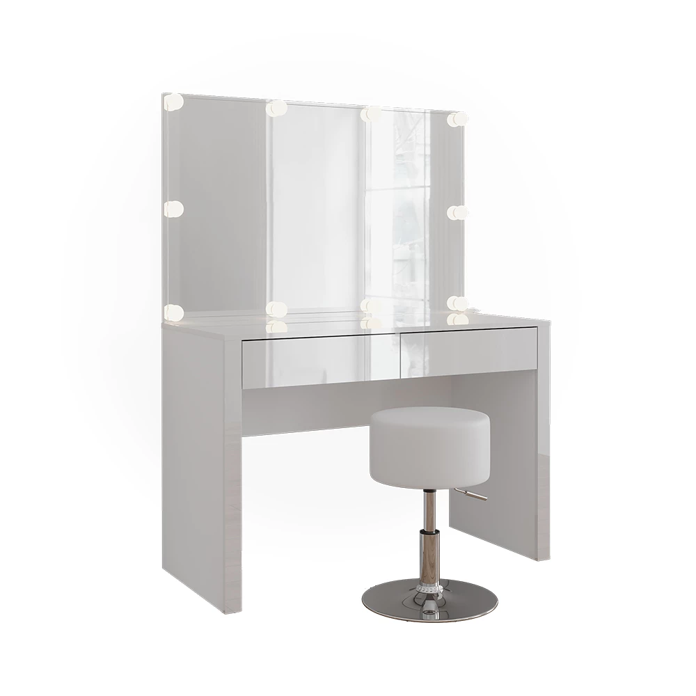 Vicco Schminktisch "Annabelle", Weiß Hochglanz/Weiß, 110 cm mit LED-Beleuchtung und Hocker