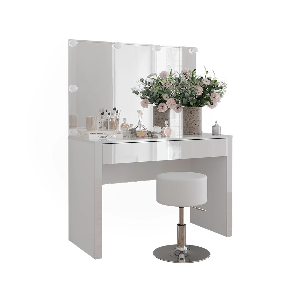 Vicco Schminktisch "Annabelle", Weiß Hochglanz/Weiß, 110 cm mit LED-Beleuchtung und Hocker