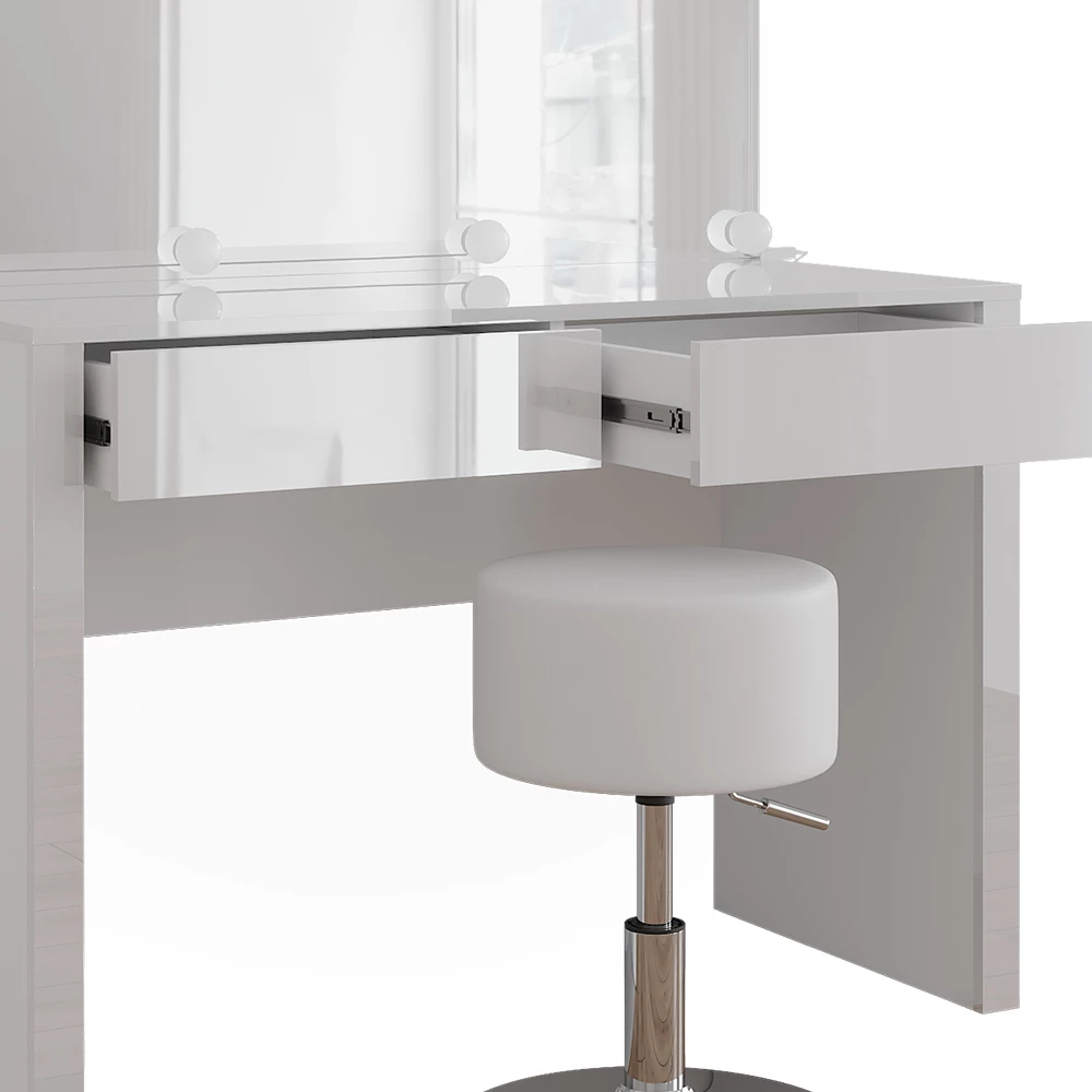 Vicco Schminktisch "Annabelle", Weiß Hochglanz/Weiß, 110 cm mit LED-Beleuchtung und Hocker