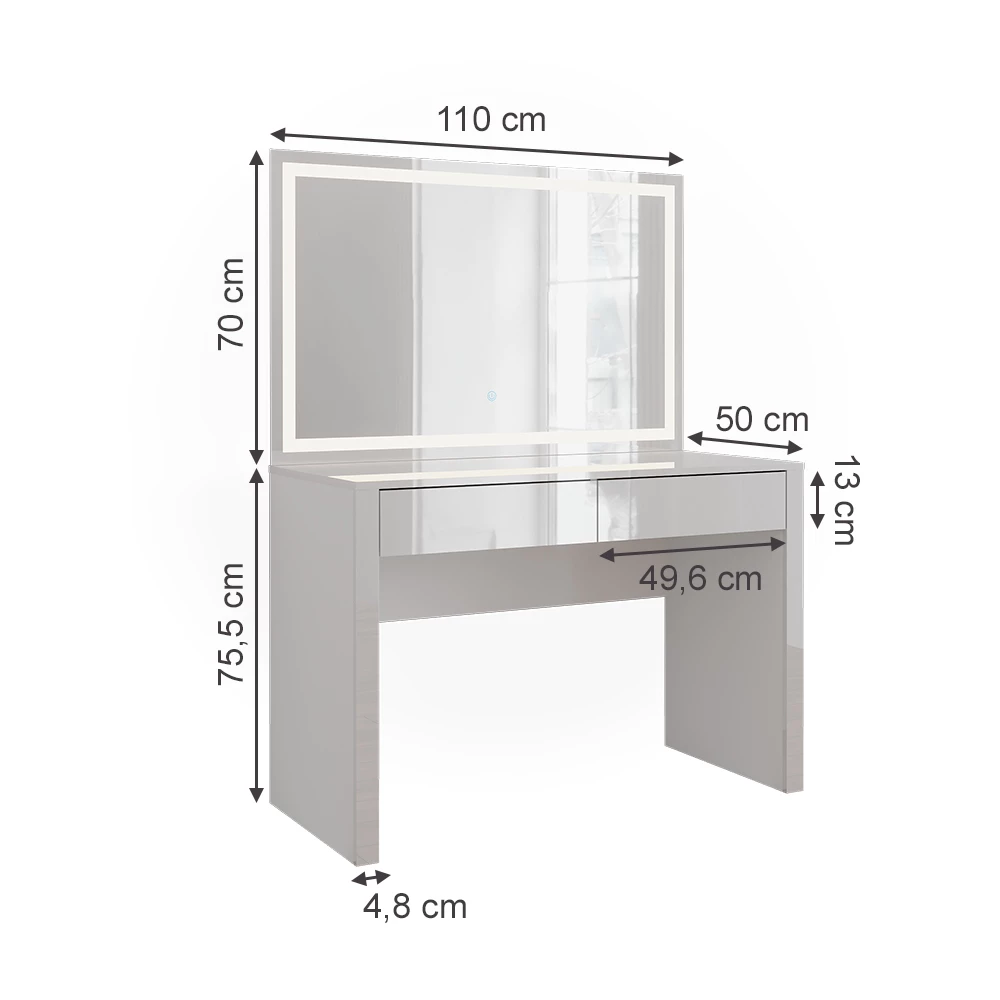 Vicco Kaptafel "Annabelle", Wit hoogglans/wit, 110 cm met LED-spiegel