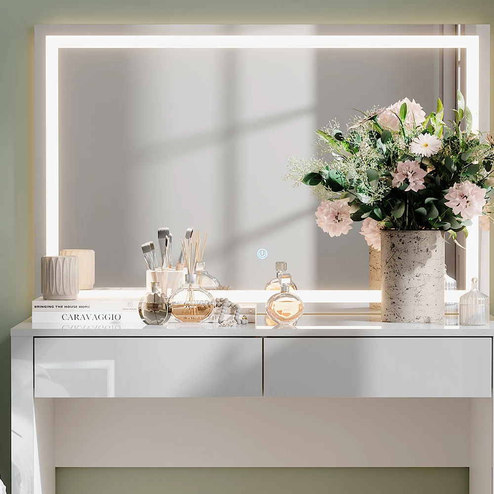Vicco Kaptafel "Annabelle", Wit hoogglans/wit, 110 cm met LED-spiegel