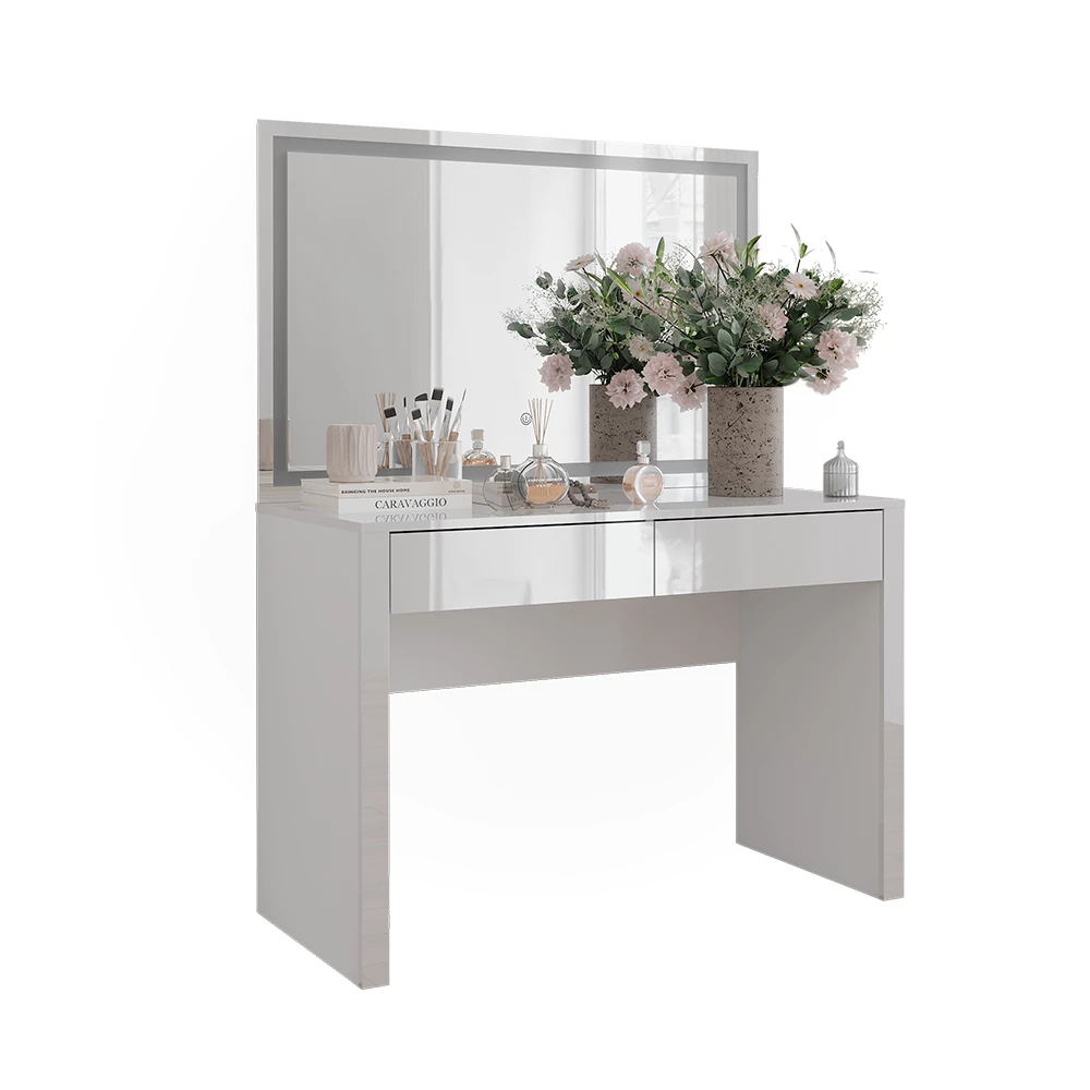 Vicco Kaptafel "Annabelle", Wit hoogglans/wit, 110 cm met LED-spiegel