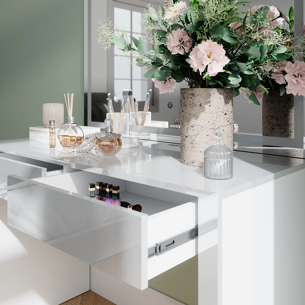 Vicco Kaptafel "Annabelle", Wit hoogglans/wit, 110 cm met LED-spiegel