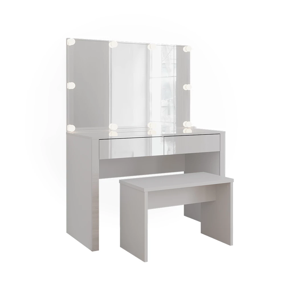 Vicco Coiffeuse "Annabelle", blanc brillant/blanc, 110cm avec éclairage LED et banc