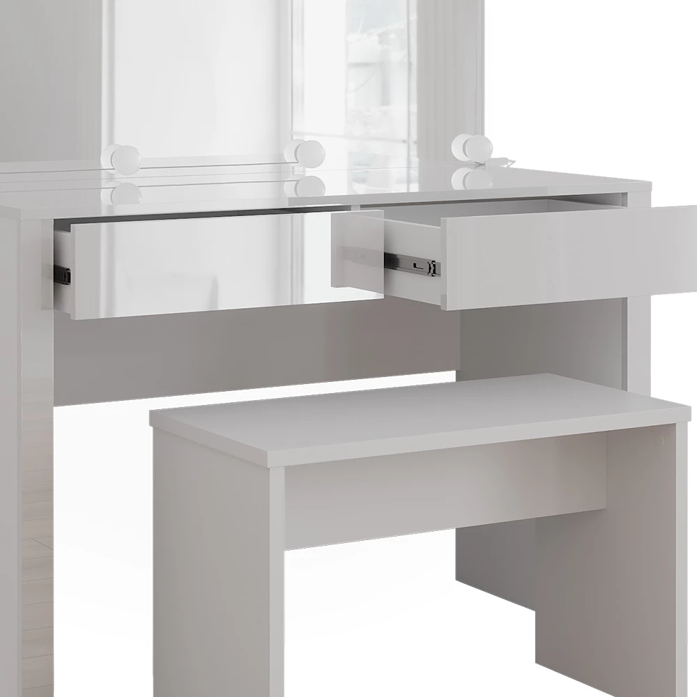 Vicco Coiffeuse "Annabelle", blanc brillant/blanc, 110cm avec éclairage LED et banc