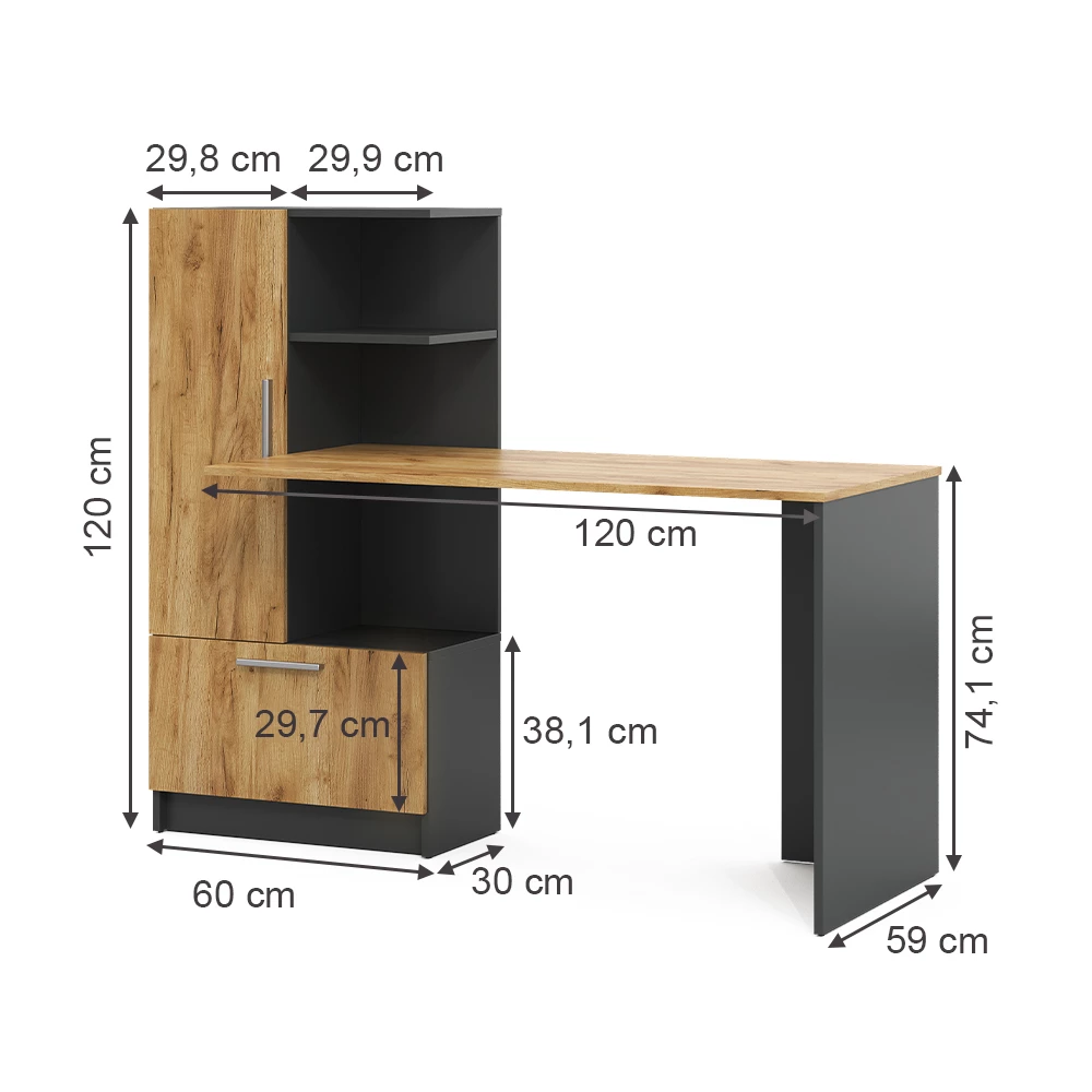 Vicco Birou Stejar antracit/Goldkraft 150x59 cm, Tomy