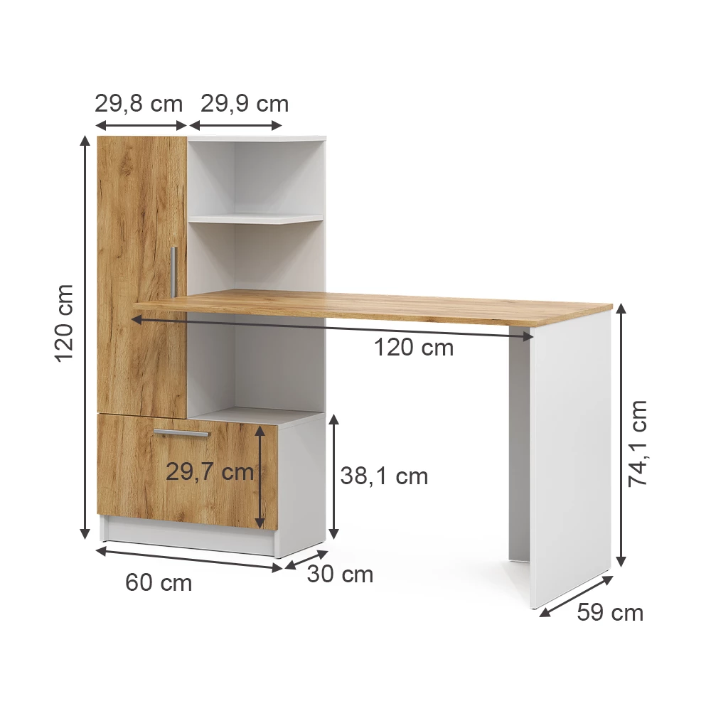 Vicco Schreibtisch Weiß/Goldkraft Eiche 150 x 59 +, Tomy