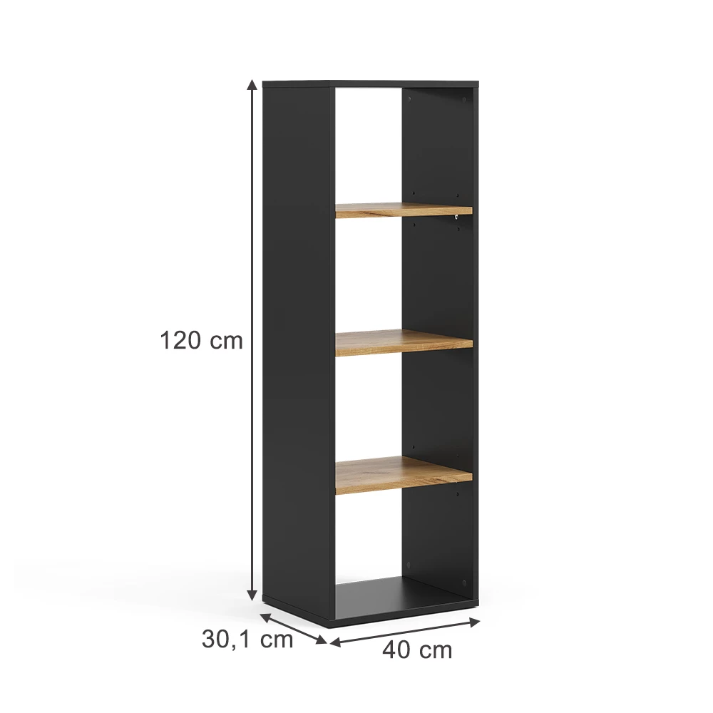 ViccoRaft pentru cărți"Tomy",Stejar antracit/Goldkraft ,40x120 cm ,4 compartimente