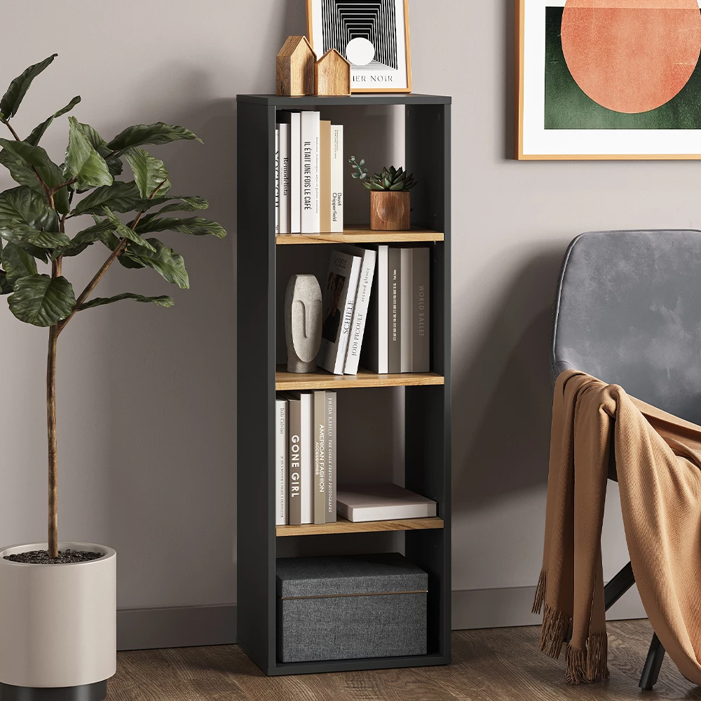 Bücherregal in Anthrazit/Goldkraft Eiche auf weißem Hintergrund