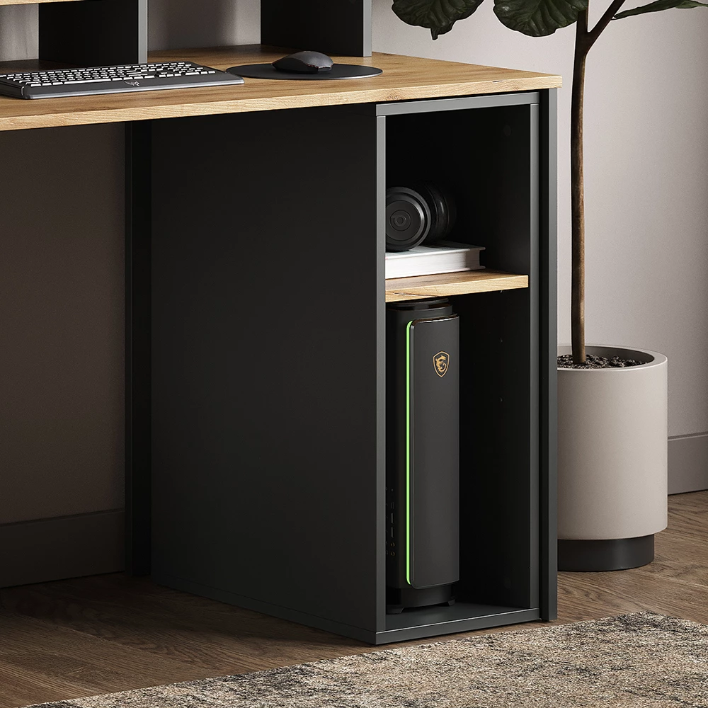 PC-Schrank in Anthrazit/Goldkraft Eiche auf weißem Hintergrund