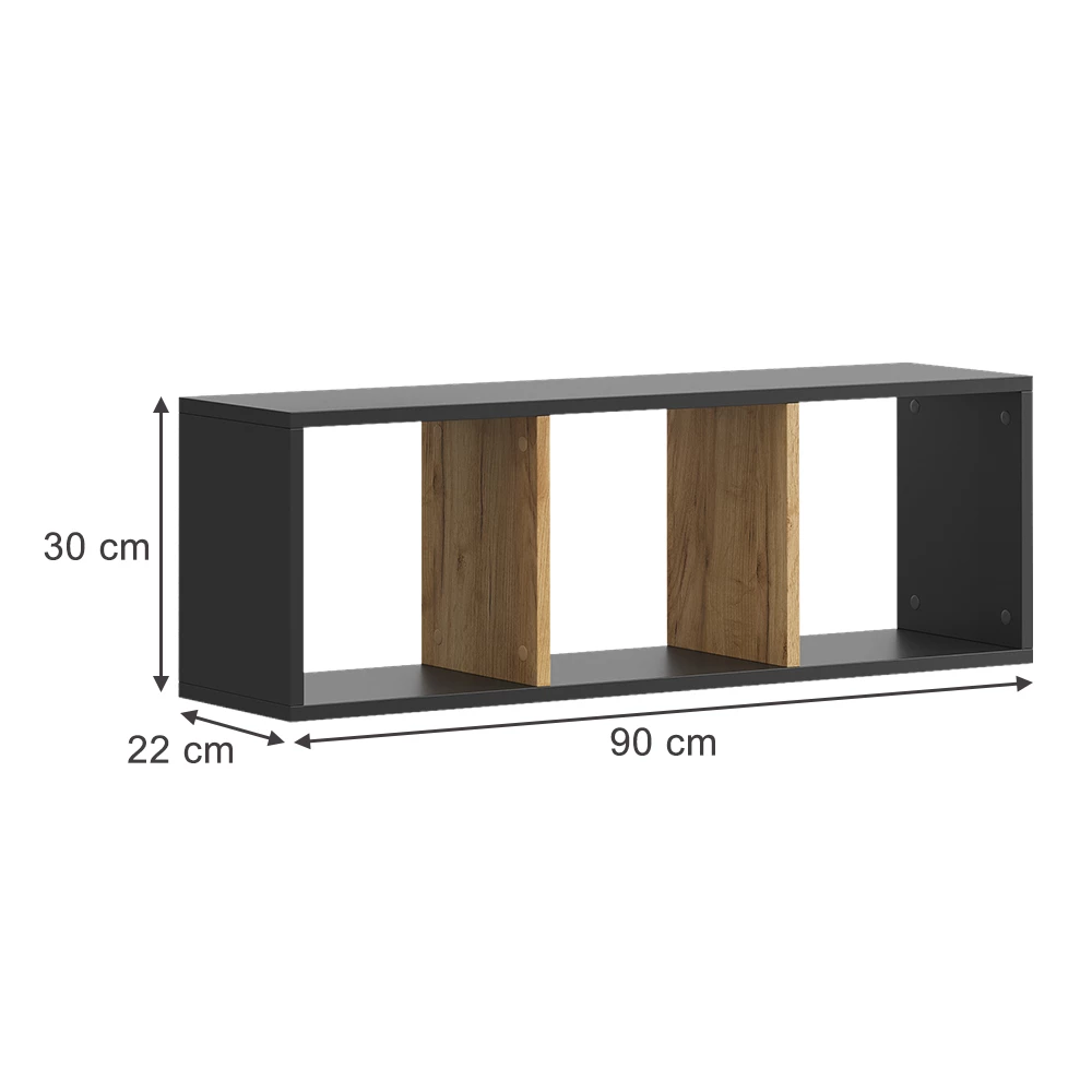 ViccoRaft de perete"Tomy",Stejar antracit/Goldkraft ,90x30 cmSet de 2