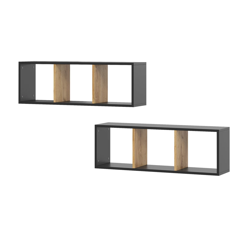 ViccoRaft de perete"Tomy",Stejar antracit/Goldkraft ,90x30 cmSet de 2