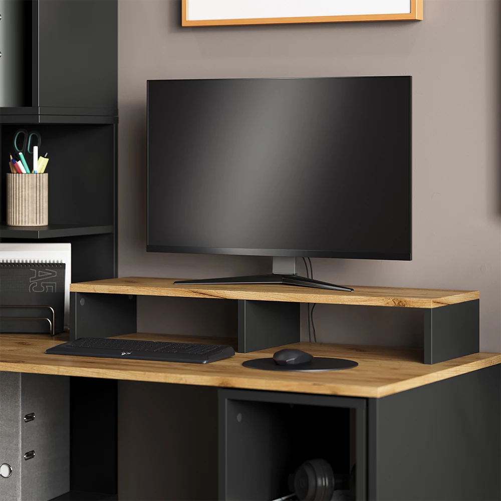 Monitorständer in Anthrazit/Goldkraft Eiche auf weißem Hintergrund