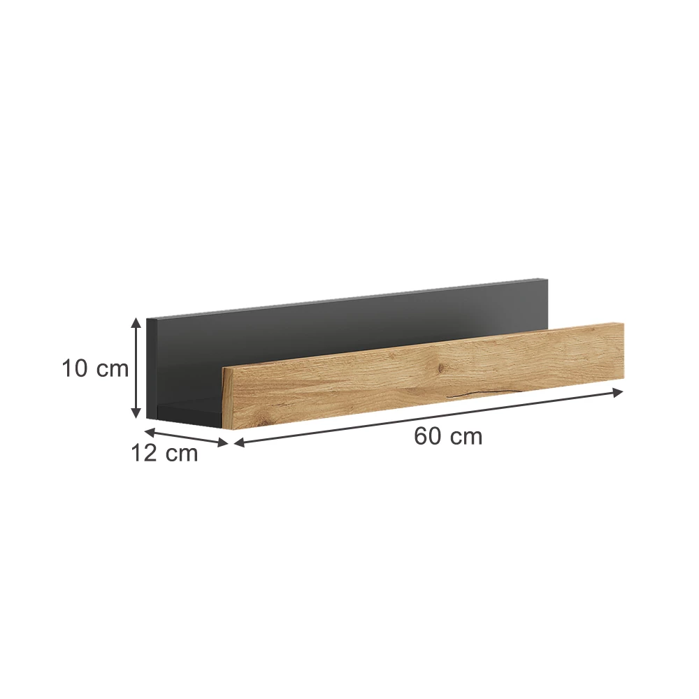 Vicco Nástenná polica "Tomy", Antracit/zlatý dub, 60 x 10 cm Sada 2 ks