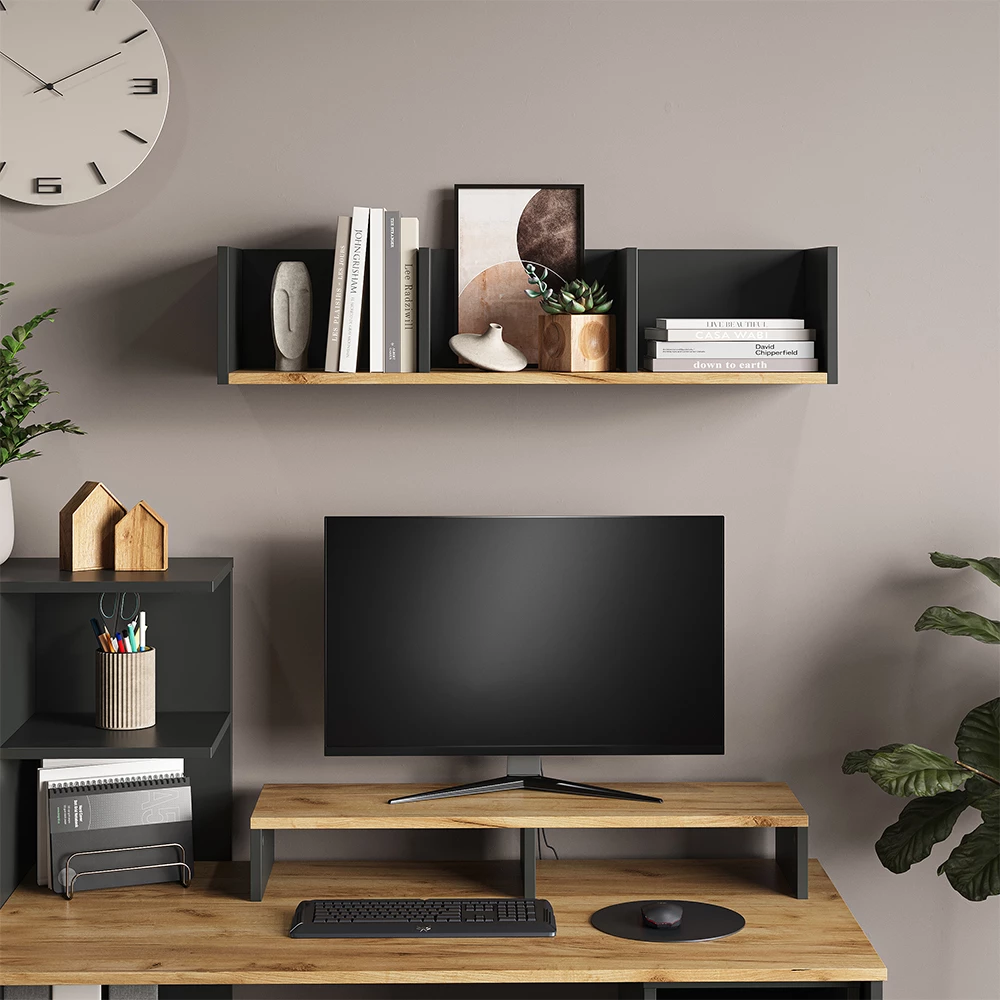 Livinity® Bücherregal Lorena, Anthrazit/Goldkraft Eiche, 90 x 20 cm