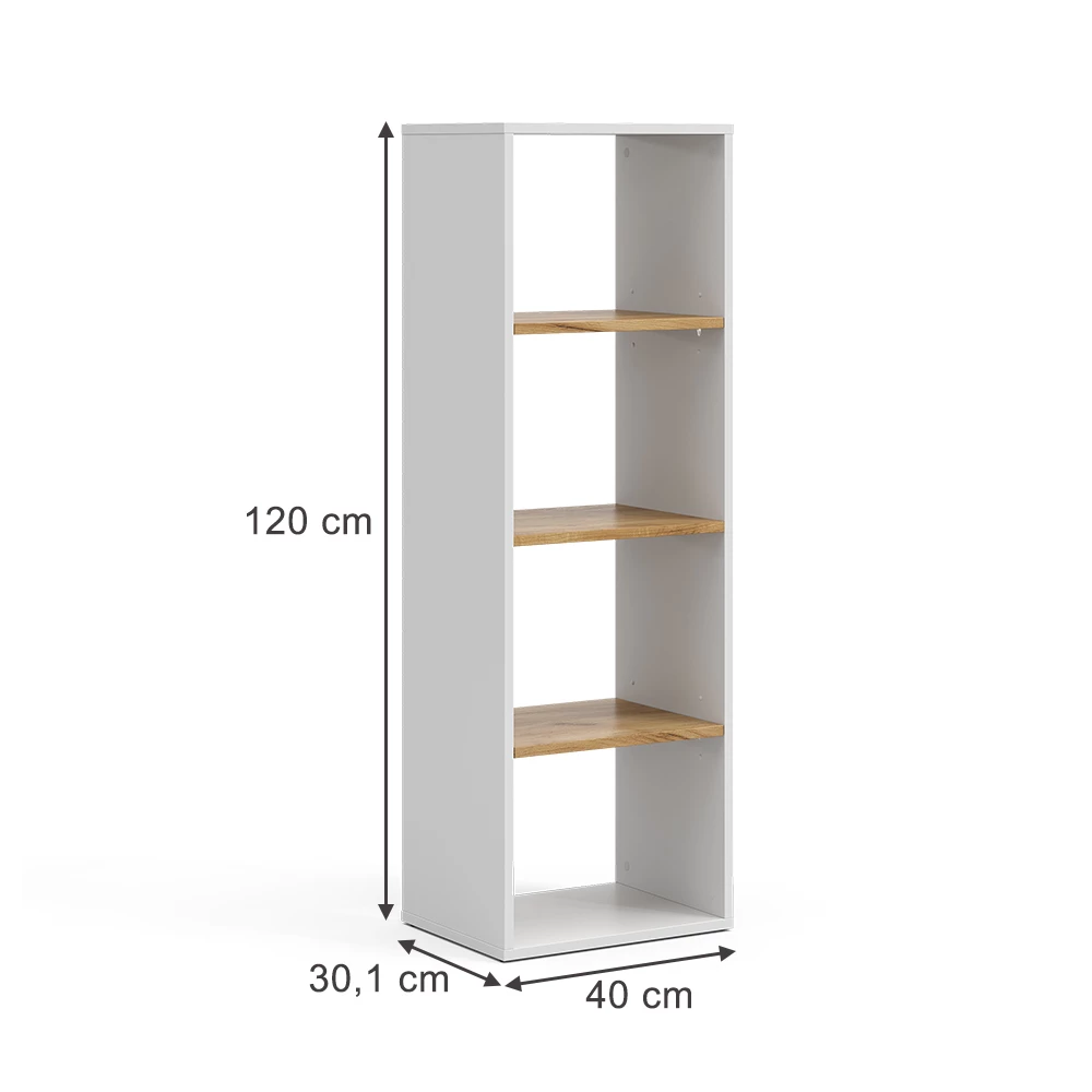 ViccoBücherregal"Tomy",Weiß/Goldkraft Eiche ,40x120 cm ,4 Fächer