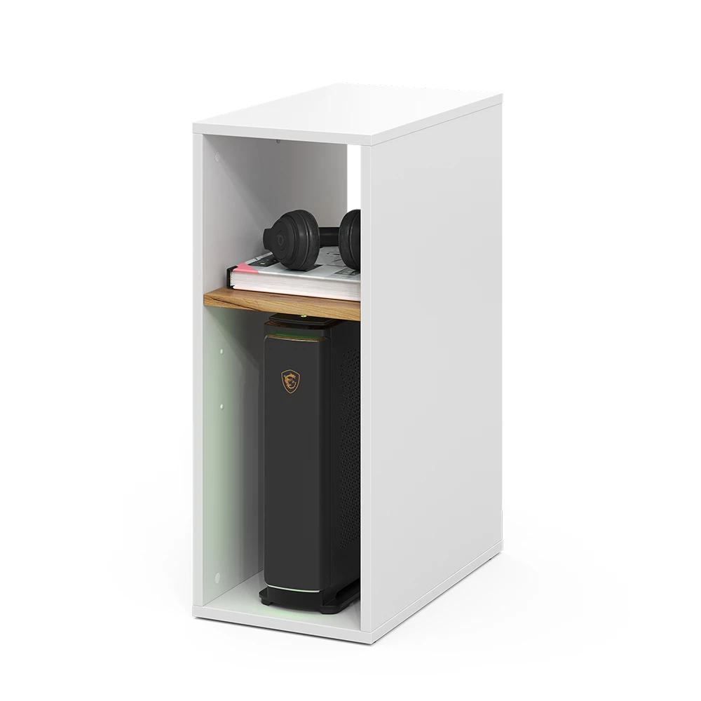 PC-kast in Eik wit/goud op een witte achtergrond met decoratieve elementen