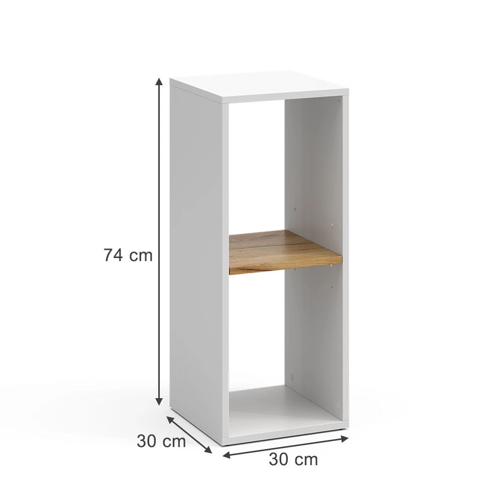 ViccoRaft pentru cărți"Tomy",Stejar alb/golden ,30x74 cm cu 2 compartimente deschise
