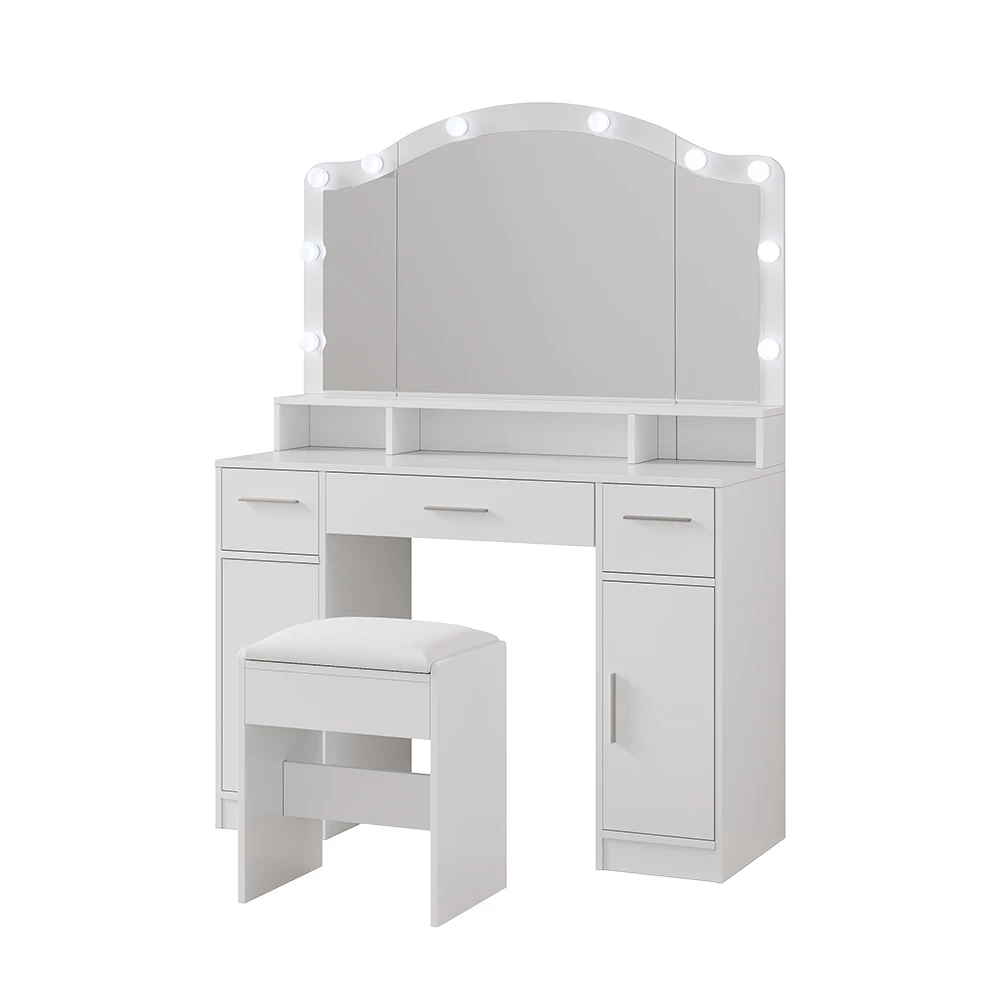 Vicco Coiffeuse "Lumira", Blanc, 110cm avec miroir LED et tabouret