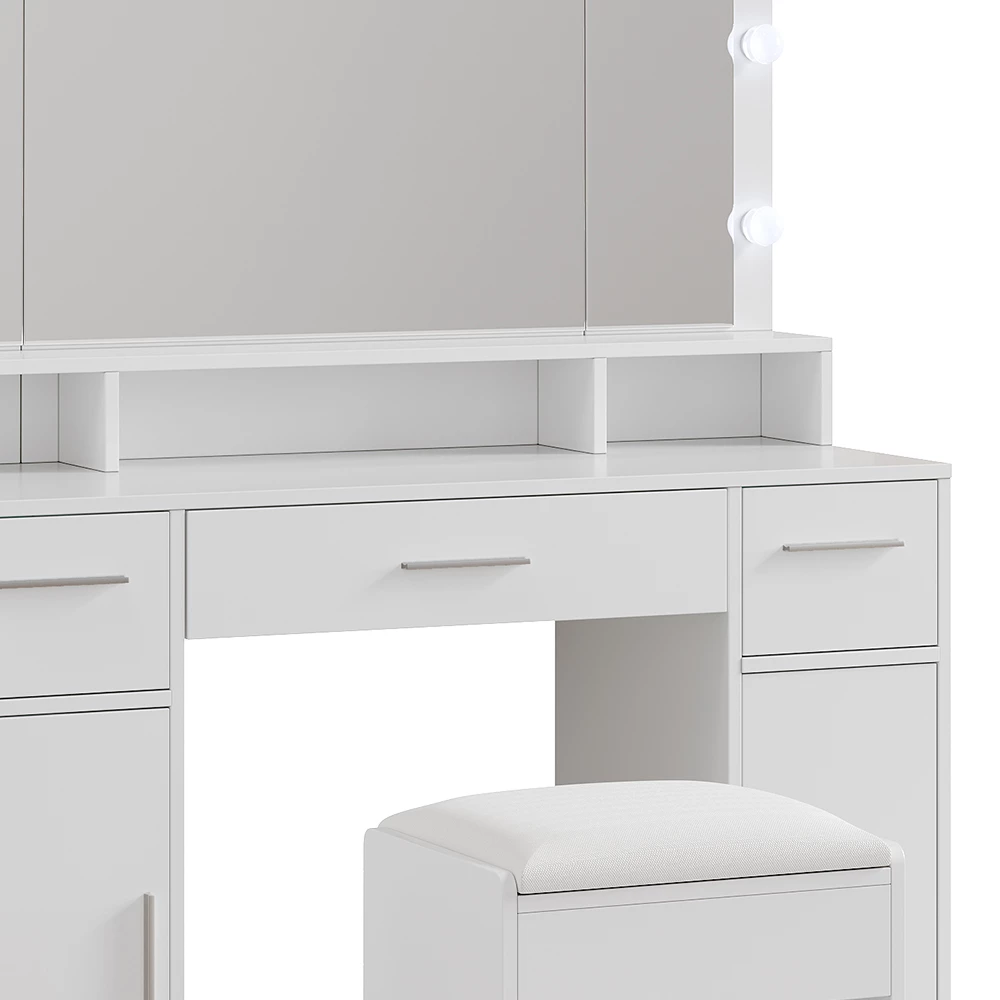 Vicco Coiffeuse "Lumira", Blanc, 110cm avec miroir LED et tabouret