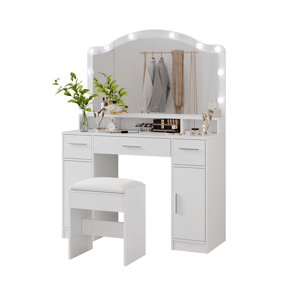 Vicco Coiffeuse "Lumira", Blanc, 110cm avec miroir LED et tabouret