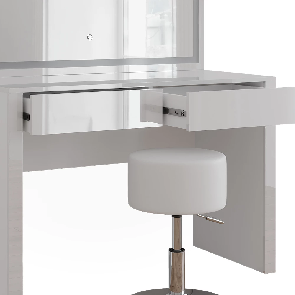 Vicco Coiffeuse "Annabelle", blanc brillant/blanc, 110cm avec miroir LED et tabouret