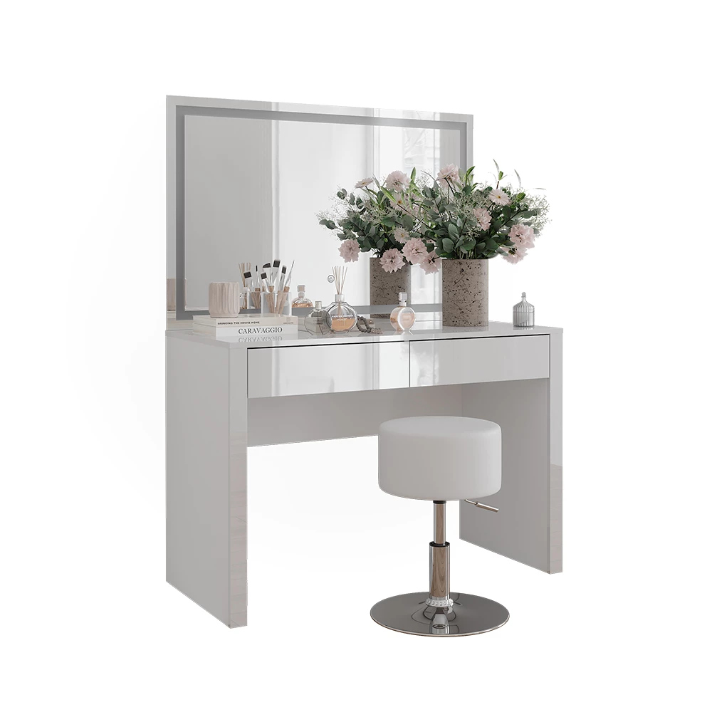 Vicco Coiffeuse "Annabelle", blanc brillant/blanc, 110cm avec miroir LED et tabouret