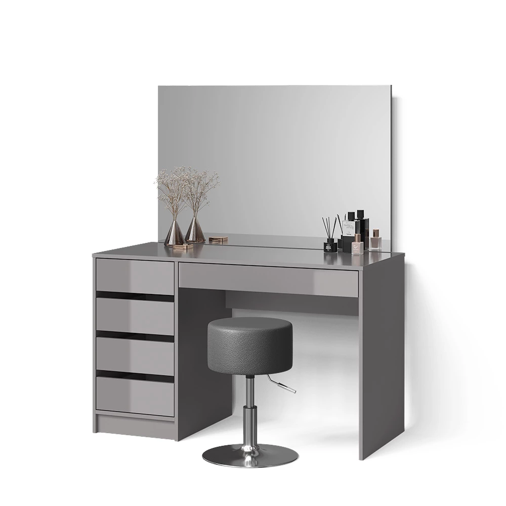 Schminktisch-Set in Grau auf weißem Hintergrund